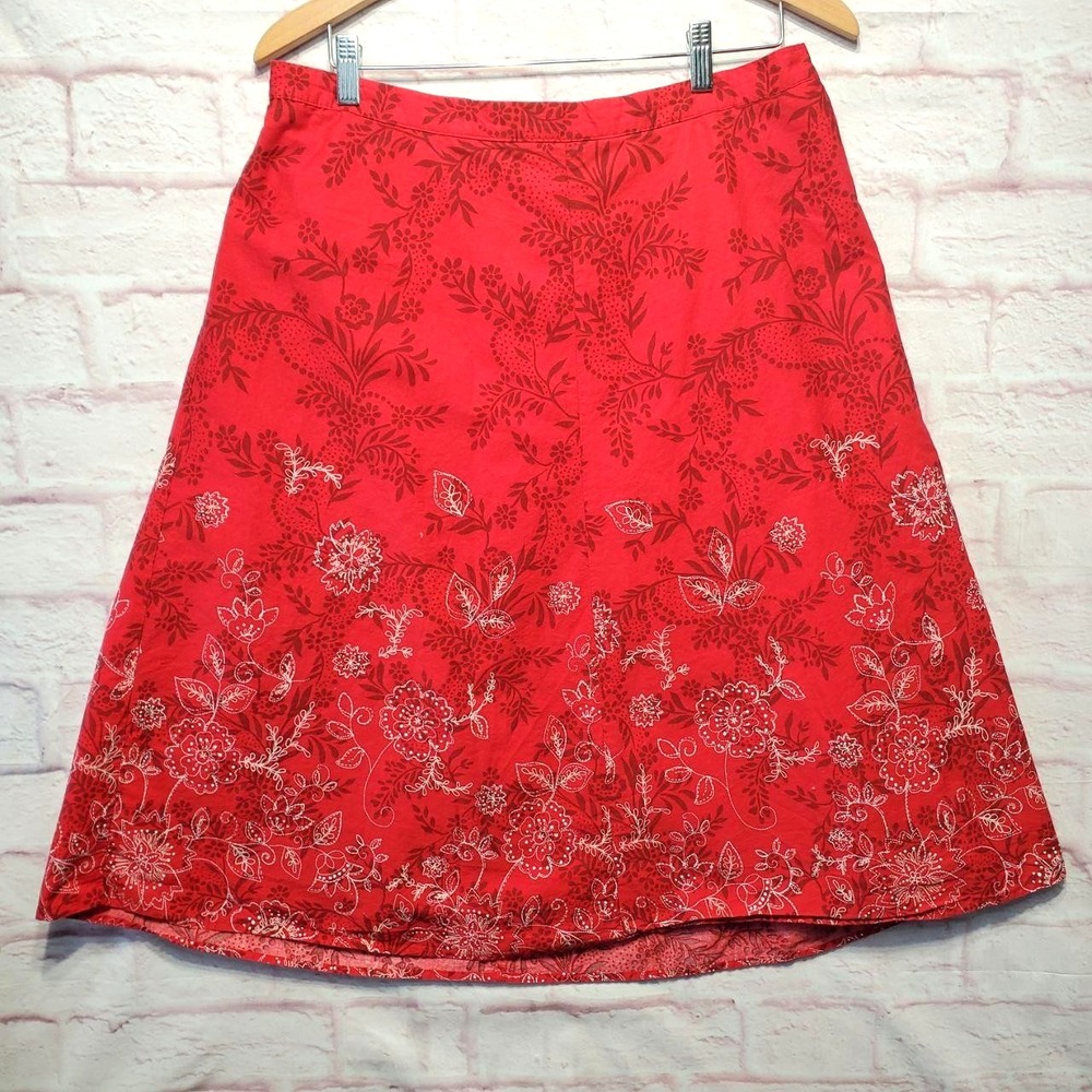 C.J. Banks Red Floral Cottagecore Midi Embroidered A-Line Prairie Skirt Women 1X